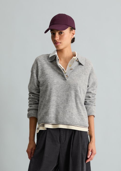 Relaxed-Fit Knit Polo Shirt — Stone Melange