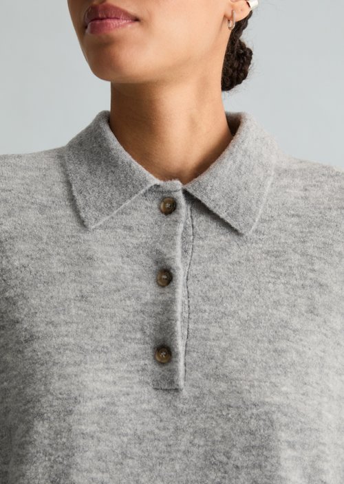 Relaxed-Fit Knit Polo Shirt — Stone Melange