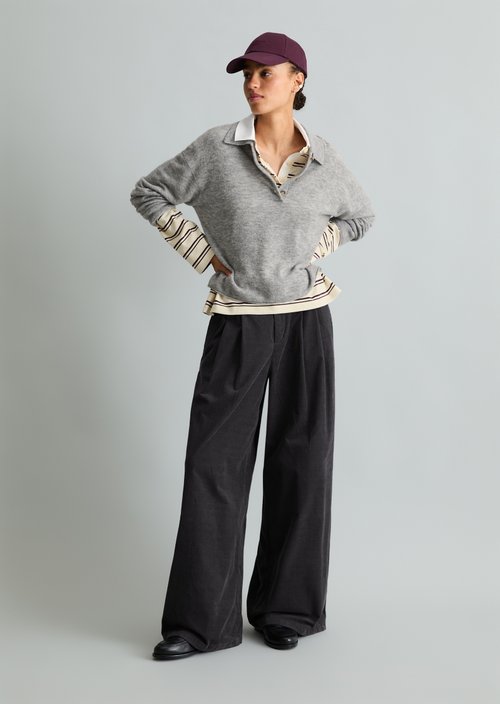 Relaxed-Fit Knit Polo Shirt — Stone Melange