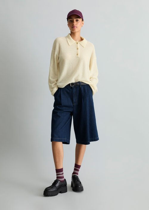Relaxed-Fit Knit Polo Shirt — White Blush