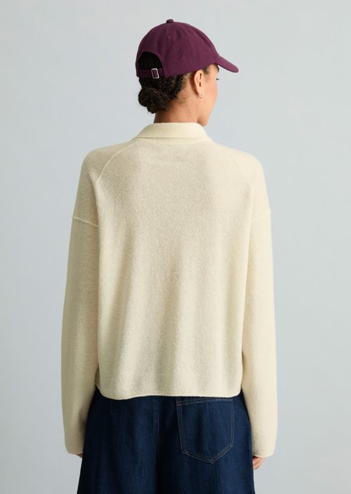 Relaxed-Fit Knit Polo Shirt — White Blush