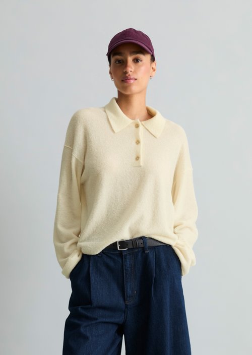 Relaxed-Fit Knit Polo Shirt — White Blush