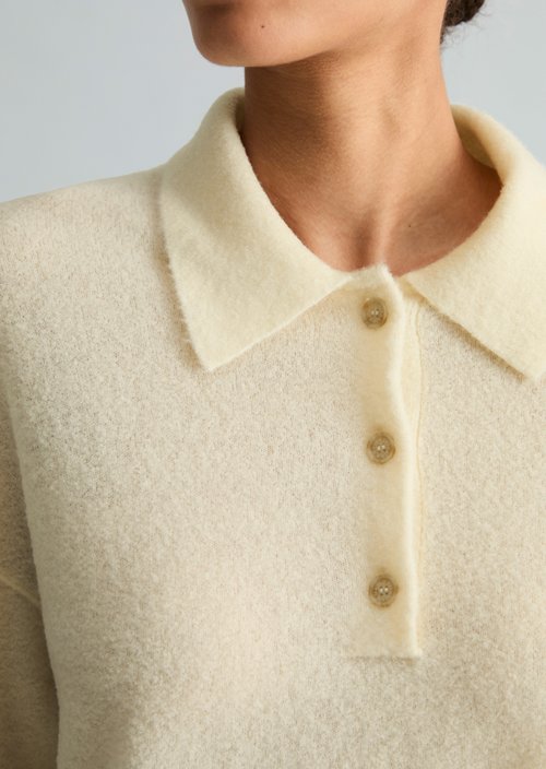 Relaxed-Fit Knit Polo Shirt — White Blush