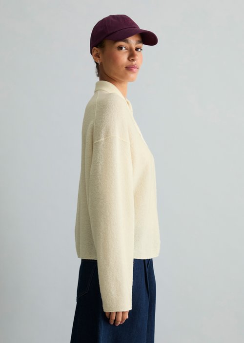 Relaxed-Fit Knit Polo Shirt — White Blush