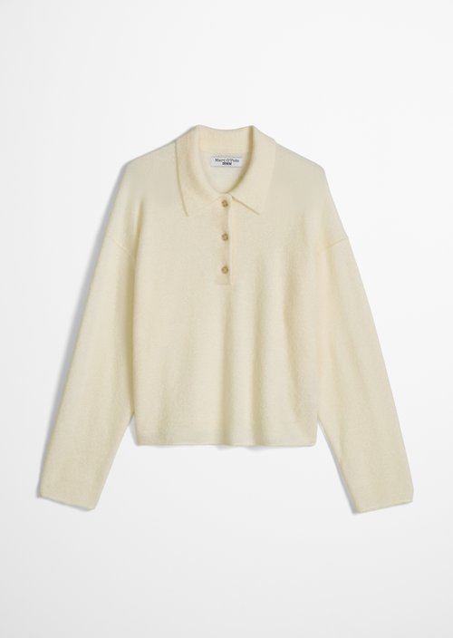Relaxed-Fit Knit Polo Shirt — White Blush