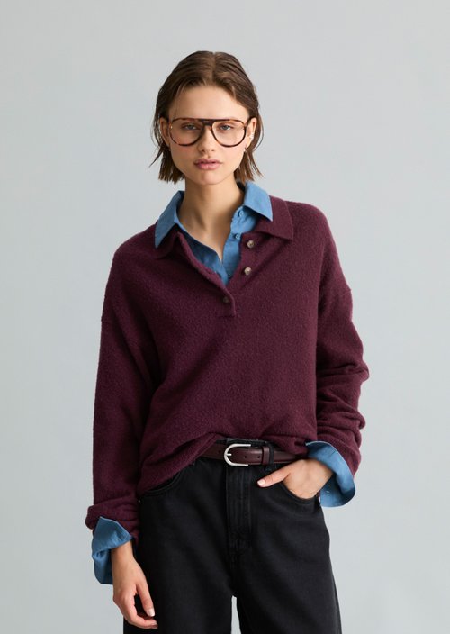 Relaxed-Fit Knit Polo Shirt — Mahagony Jam