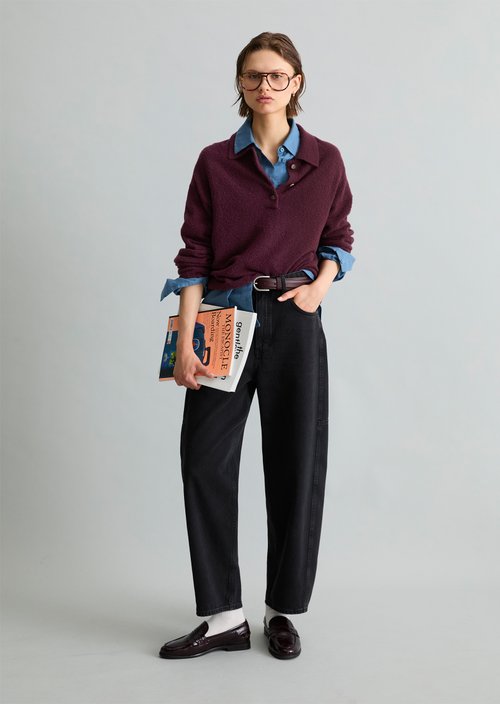 Relaxed-Fit Knit Polo Shirt — Mahagony Jam