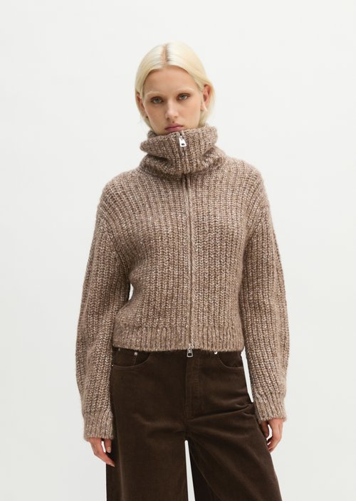 Relaxed Zip-Up Cardigan — Dark Brown