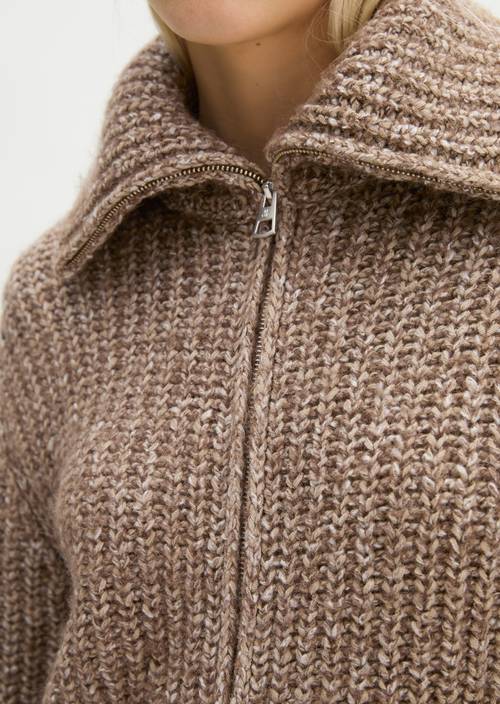 Relaxed Zip-Up Cardigan Dark Brown in detail view