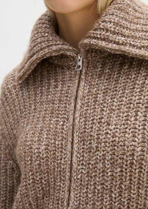 Relaxed Zip-Up Cardigan — Dark Brown