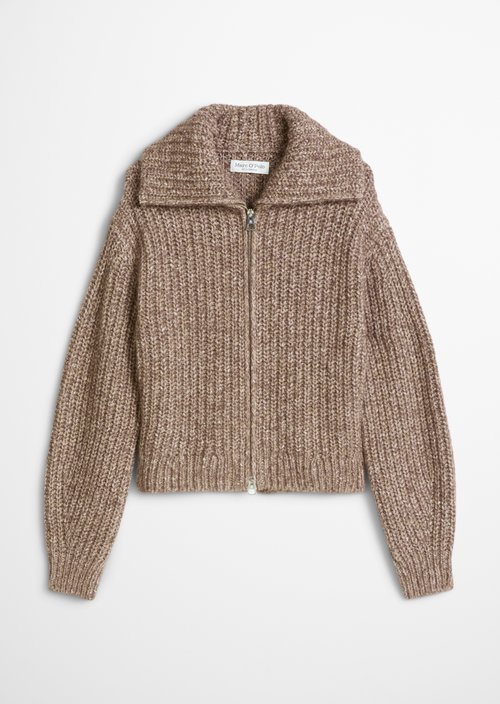 Relaxed Zip-Up Cardigan — Dark Brown