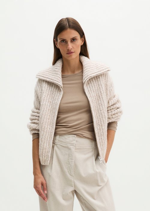 Relaxed Zip-Up Cardigan — Light Brown