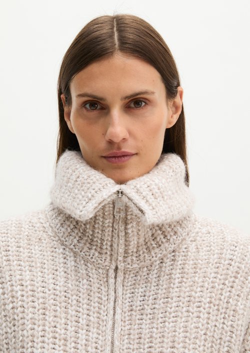 Relaxed Zip-Up Cardigan — Light Brown