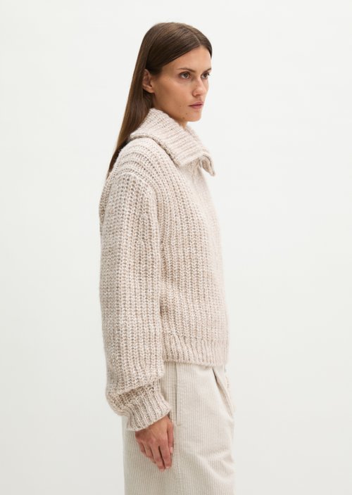 Relaxed Zip-Up Cardigan — Light Brown