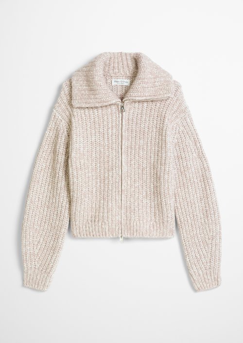 Relaxed Zip-Up Cardigan — Light Brown