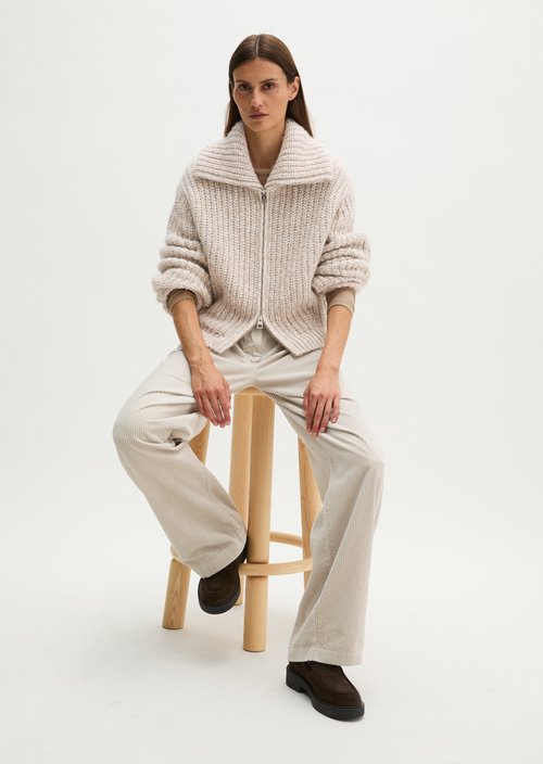 Relaxed Zip-Up Cardigan — Light Brown