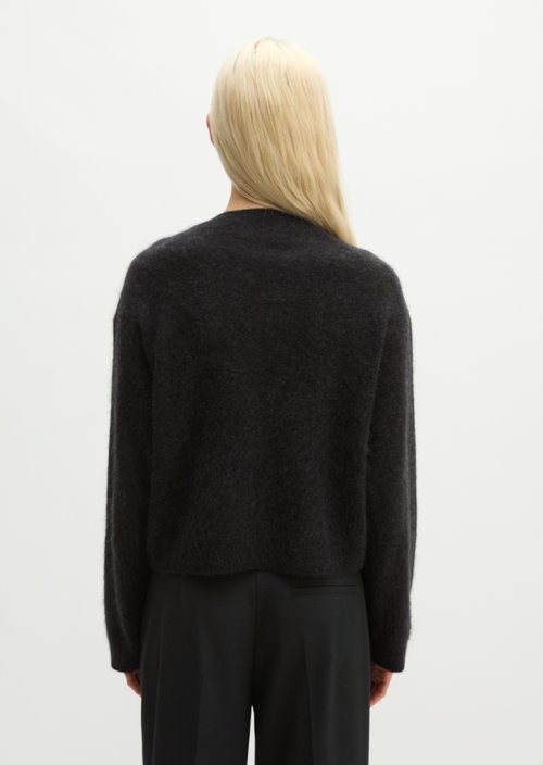 Cozy Cropped Cardigan — Coal Grey Melange