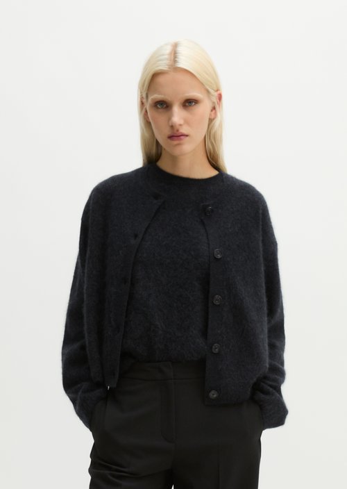 Cozy Cropped Cardigan — Coal Grey Melange