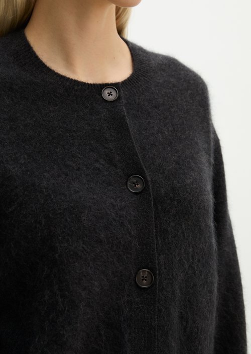 Cozy Cropped Cardigan — Coal Grey Melange