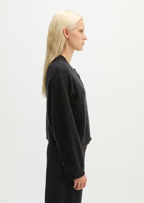 Cozy Cropped Cardigan — Coal Grey Melange