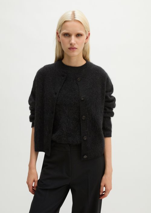 Cozy Cropped Cardigan — Coal Grey Melange