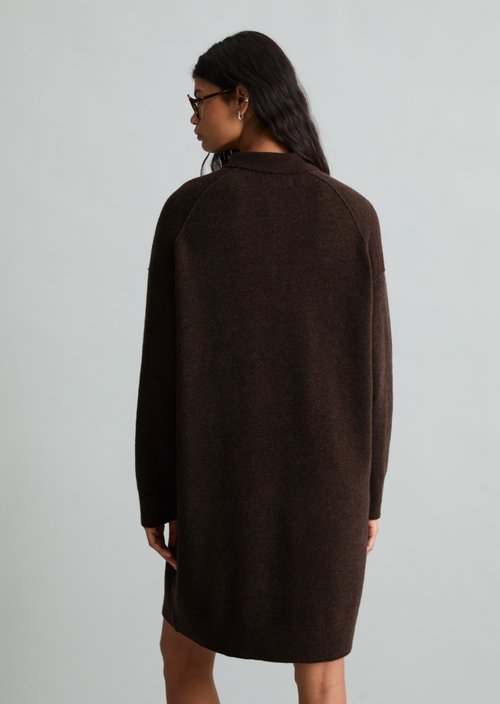 Oversized Polo Knit Dress — Dark Brown Melange