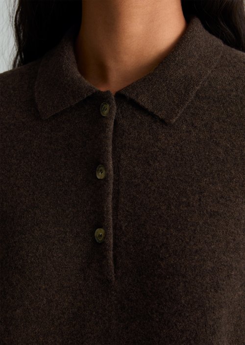 Oversized Polo Knit Dress — Dark Brown Melange