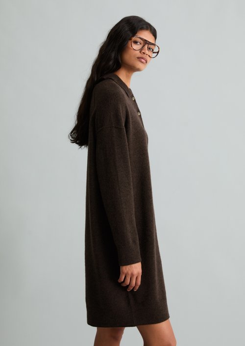 Oversized Polo Knit Dress — Dark Brown Melange