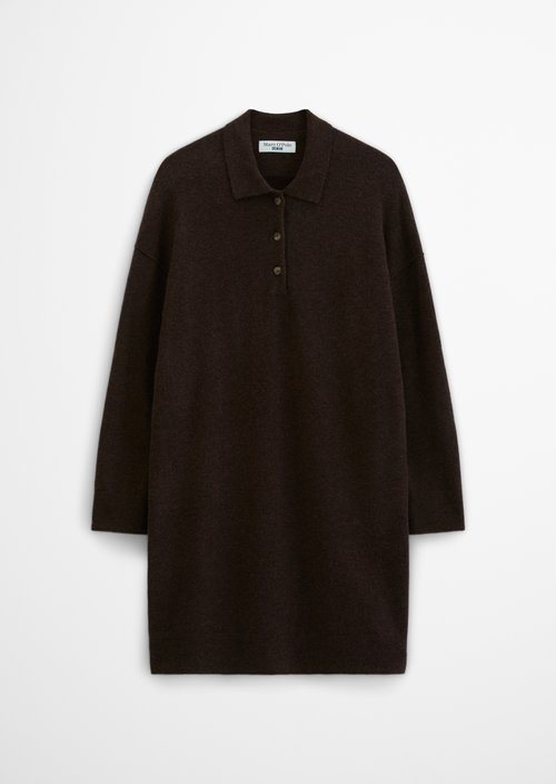 Oversized Polo Knit Dress — Dark Brown Melange