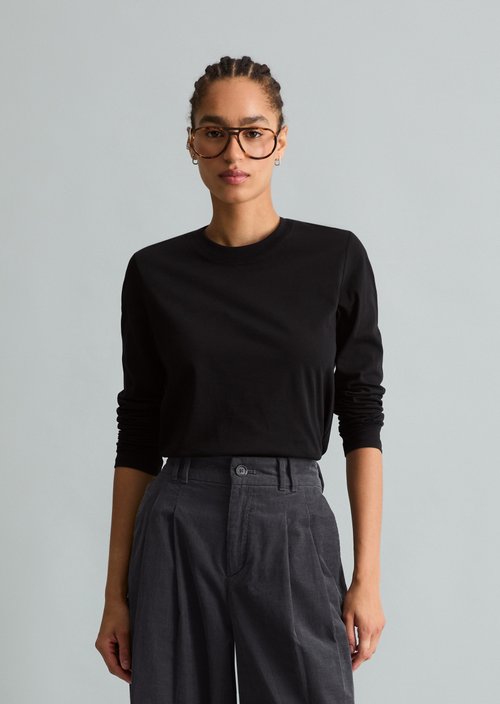 Basic Long-Sleeve Shirt, Regular Fit — Black