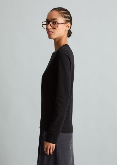 Basic Long-Sleeve Shirt, Regular Fit — Black