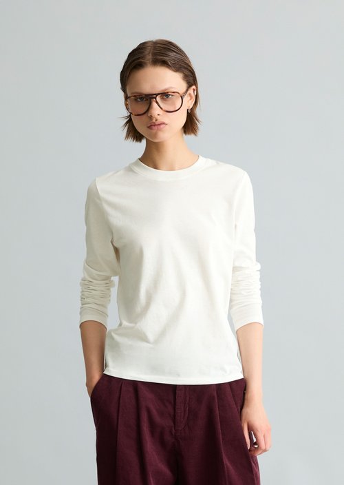 Basic Long-Sleeve Shirt, Regular Fit — Silky White