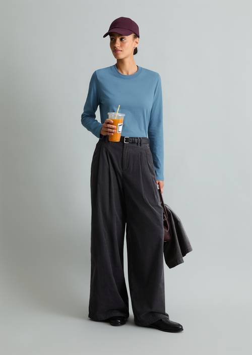 Basic Long-Sleeve Shirt, Regular Fit Fall Sky in front view