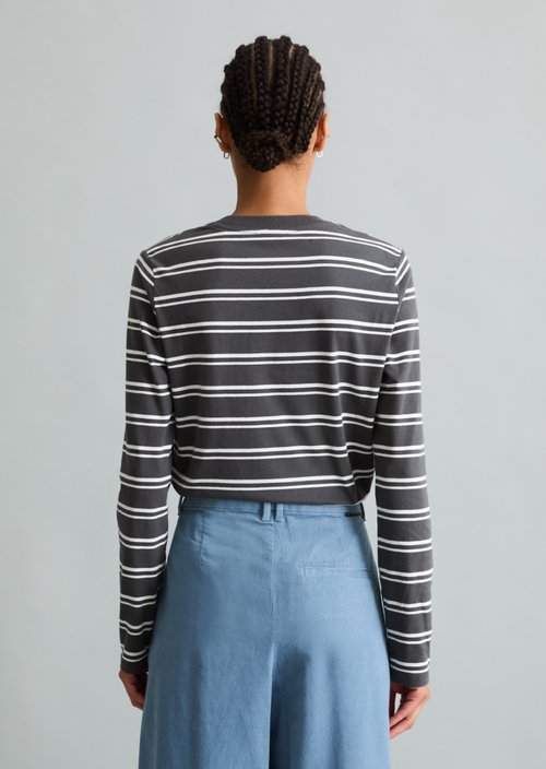Striped Long-Sleeve Shirt, Regular Fit — Dark Grey