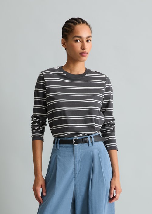 Striped Long-Sleeve Shirt, Regular Fit — Dark Grey