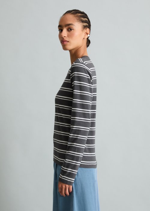 Striped Long-Sleeve Shirt, Regular Fit — Dark Grey