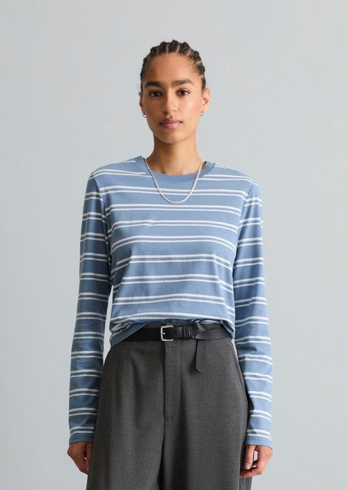 Striped Long-Sleeve Shirt, Regular Fit — Medium Blue