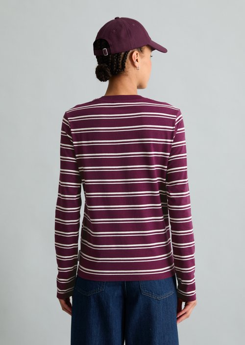 Striped Long-Sleeve Shirt, Regular Fit — Dark Red