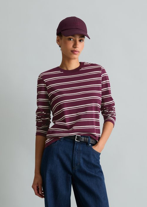 Striped Long-Sleeve Shirt, Regular Fit — Dark Red