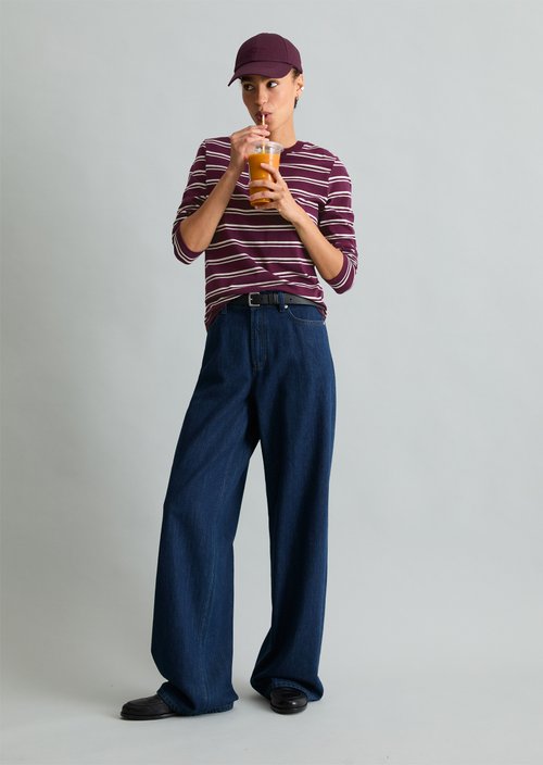 Striped Long-Sleeve Shirt, Regular Fit — Dark Red