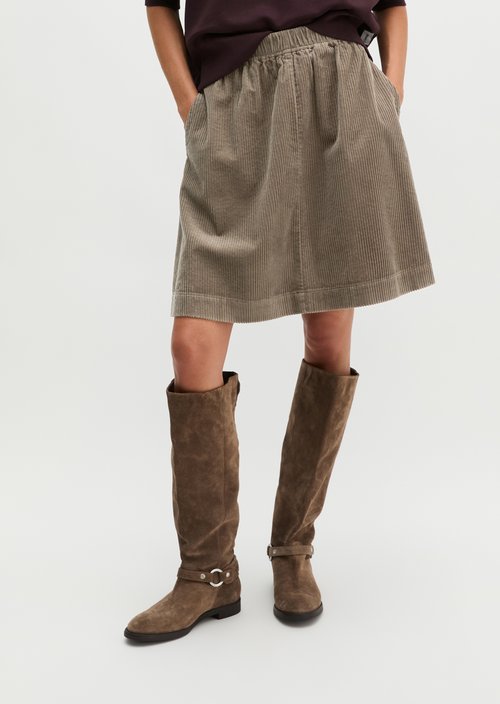Corduroy mini skirt flared — Stone Taupe