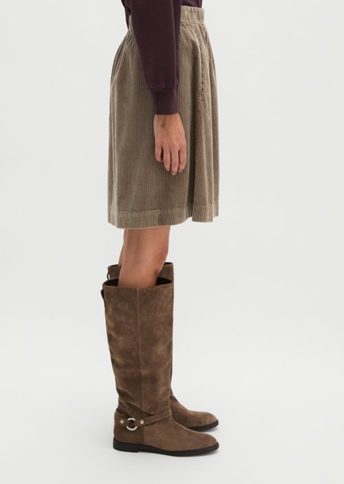 Corduroy mini skirt flared — Stone Taupe