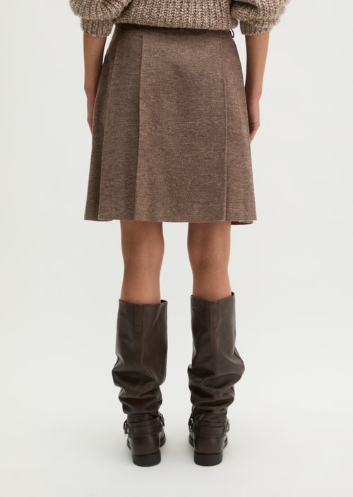 Pleated A-Line Mini Skirt — Dark Brown
