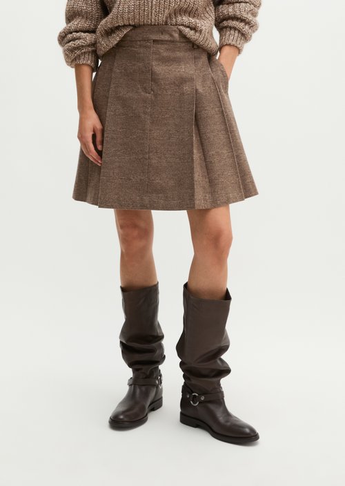 Pleated A-Line Mini Skirt — Dark Brown