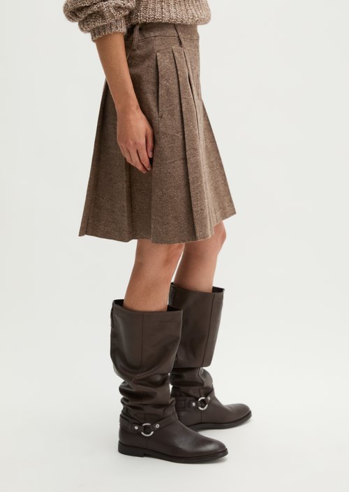 Pleated A-Line Mini Skirt — Dark Brown