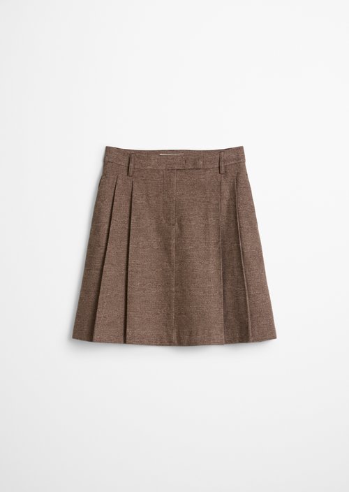 Pleated A-Line Mini Skirt — Dark Brown