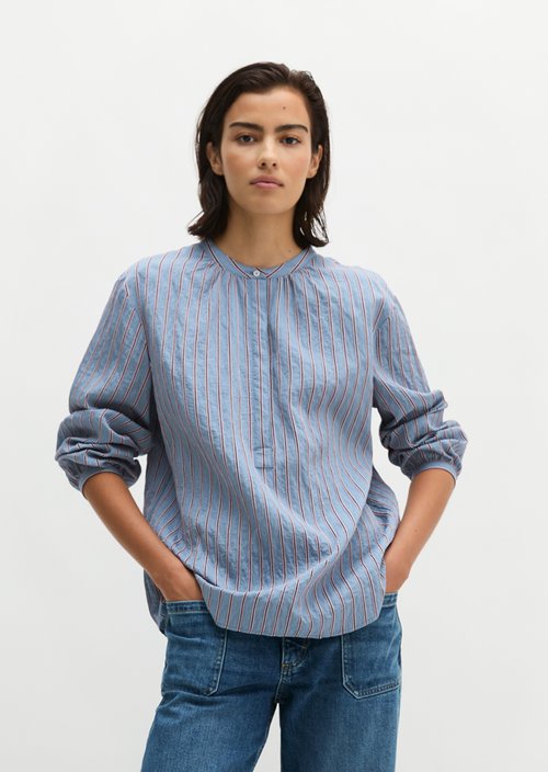 Regular-Fit Striped Blouse — Medium Blue