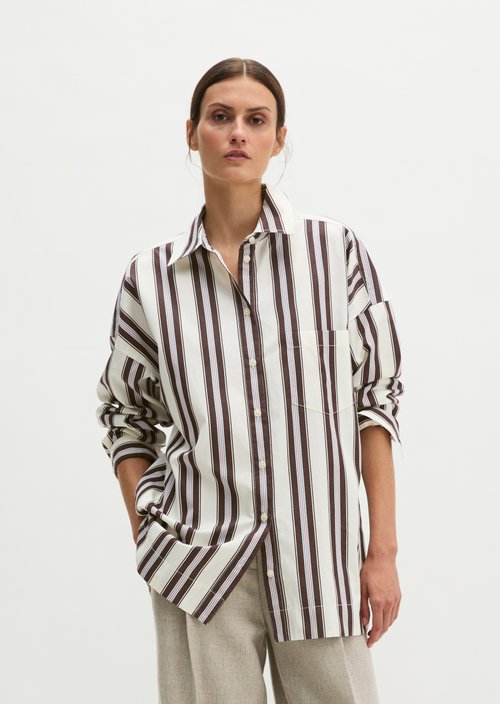 Oversized striped poplin blouse — Offwhite