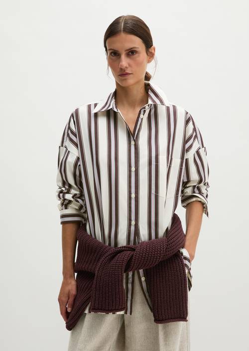 Oversized striped poplin blouse Offwhite in front view