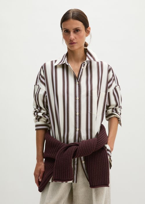 Oversized striped poplin blouse — Offwhite